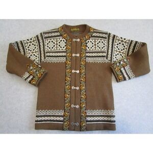 Nordstrikk Cardigan Sweater Womens Medium Brown Norwegian Norway Wool Clasp VTG